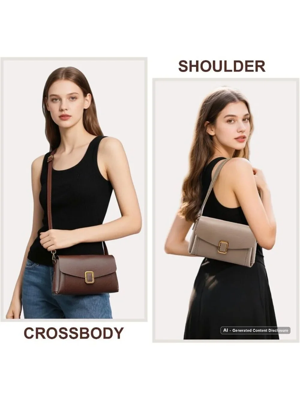 Women's Chocolate Genuine Leather Lightweight 2 Detachable Straps Crossbody Bags